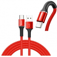Data Cable Durable Nylon Braided Wire USB / USB-C with LED Light 2A 2M red