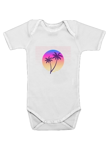  Classic retro 80s style tropical sunset voor Baby short sleeve onesies