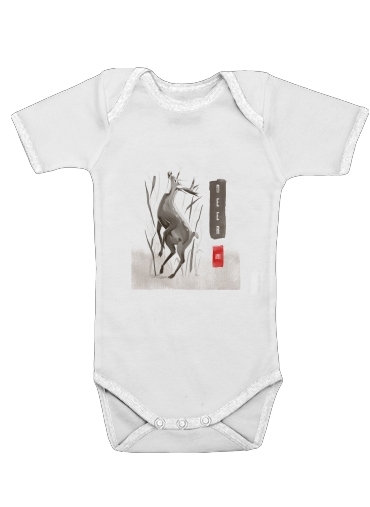  Deer Japan watercolor art voor Baby short sleeve onesies