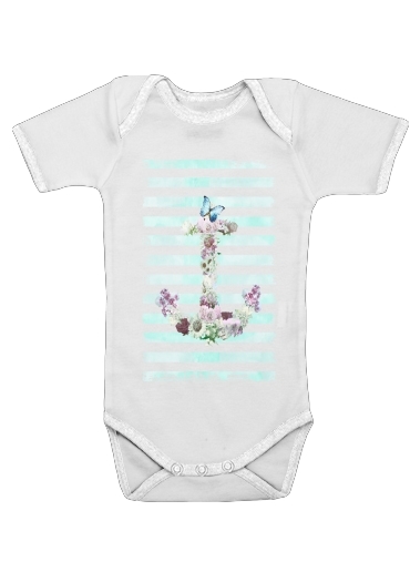  Floral Anchor in mint voor Baby short sleeve onesies