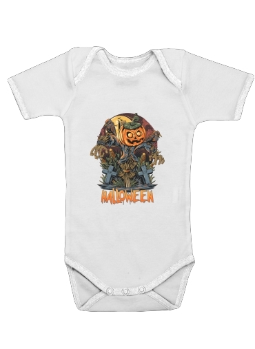  Halloween Pumpkin Crow Graveyard voor Baby short sleeve onesies