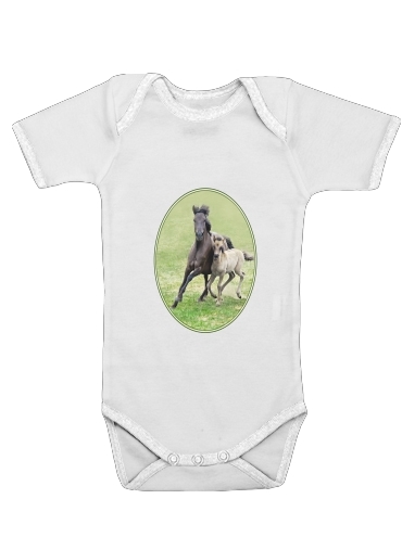  Horses, wild Duelmener ponies, mare and foal voor Baby short sleeve onesies