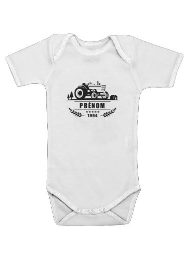  Tractor Logo Natural custom Name Tag voor Baby short sleeve onesies