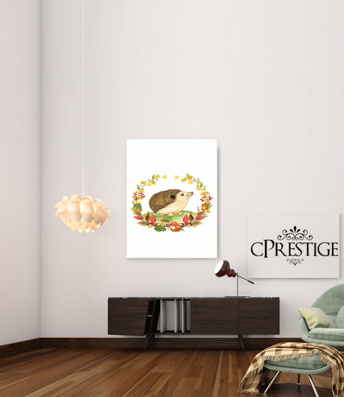  watercolor hedgehog in a fall woodland wreath voor Bericht lijm 30 * 40 cm