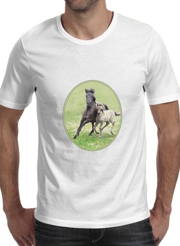  Horses, wild Duelmener ponies, mare and foal voor Mannen T-Shirt