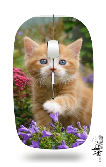  Cute ginger kitten in a flowery garden, lovely and enchanting cat voor Draadloze optische muis met USB-ontvanger