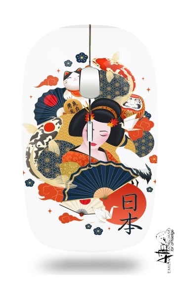  Japanese geisha surrounded with colorful carps voor Draadloze optische muis met USB-ontvanger