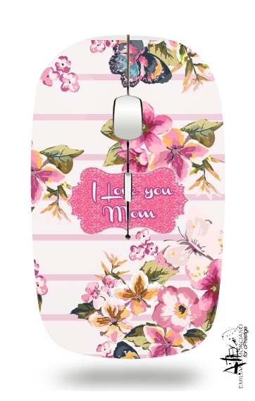 Pink floral Marinière - Love You Mom voor Draadloze optische muis met USB-ontvanger