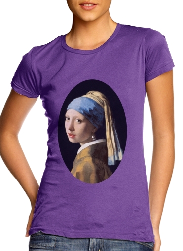 purple- Girl with a Pearl Earring voor Vrouwen T-shirt