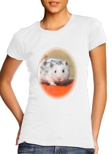  White Dalmatian Hamster with black spots  voor Vrouwen T-shirt