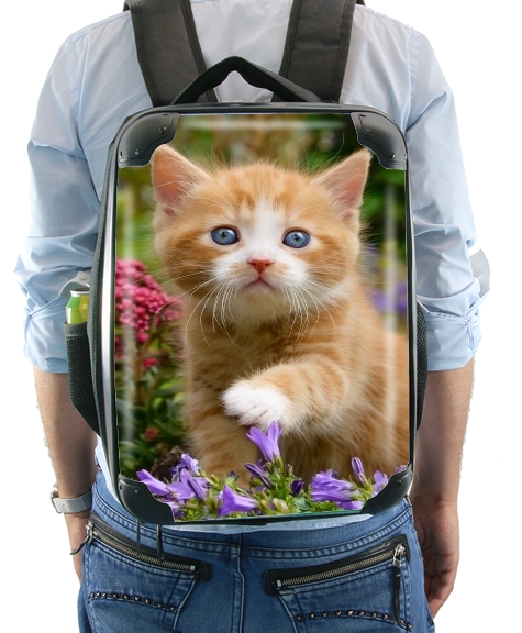  Cute ginger kitten in a flowery garden, lovely and enchanting cat voor Rugzak