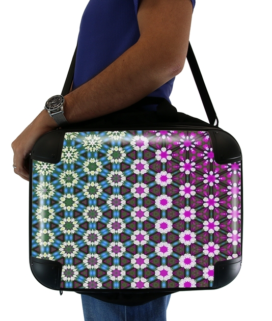  Abstract bright floral geometric pattern teal pink white voor Laptoptas