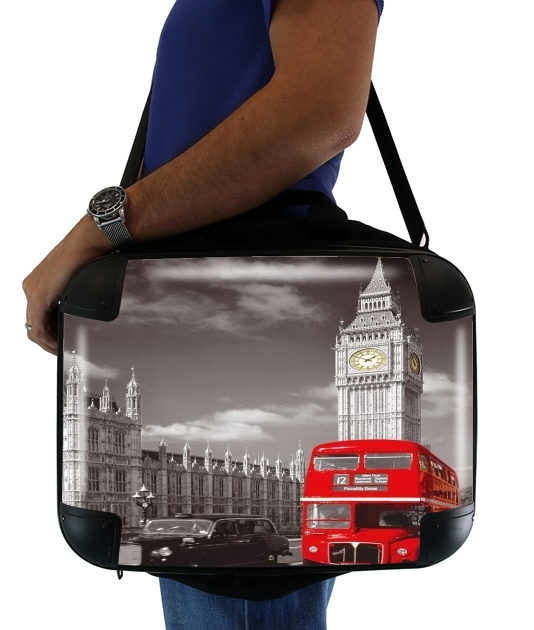  Red bus of London with Big Ben voor Laptoptas