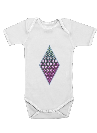  Abstract bright floral geometric pattern teal pink white voor Baby short sleeve onesies