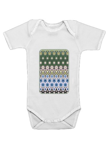  Abstract ethnic floral stripe pattern white blue green voor Baby short sleeve onesies