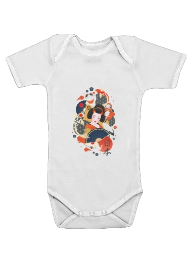 Japanese geisha surrounded with colorful carps voor Baby short sleeve onesies