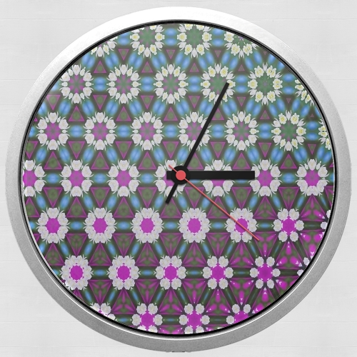  Abstract bright floral geometric pattern teal pink white voor Wandklok