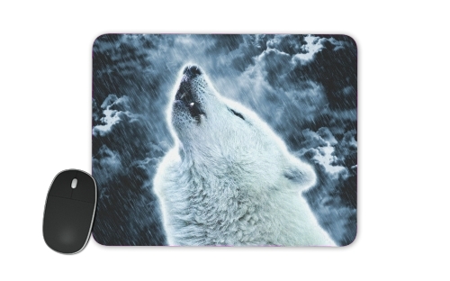  A howling wolf in the rain voor Mousepad
