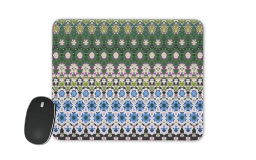  Abstract ethnic floral stripe pattern white blue green voor Mousepad