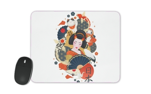  Japanese geisha surrounded with colorful carps voor Mousepad