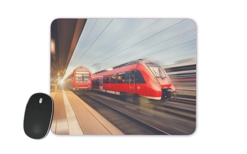  Modern high speed red passenger trains at sunset. railway station voor Mousepad