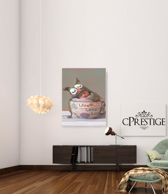  Painting Baby With Owl Cap in a Teacup voor Bericht lijm 30 * 40 cm