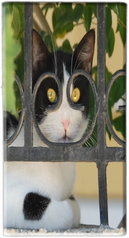 Cat with spectacles frame, she looks through a wrought iron fence voor draagbare externe back-up batterij 5000 mah Micro USB