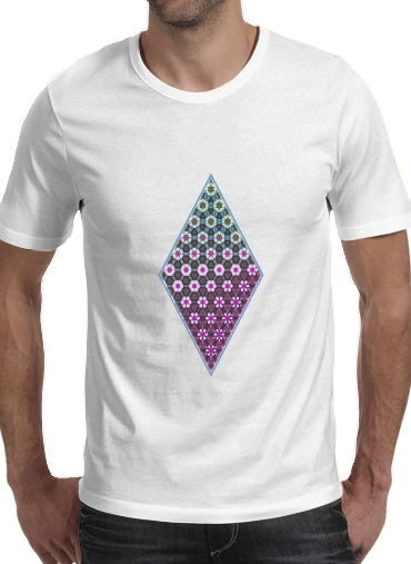  Abstract bright floral geometric pattern teal pink white voor Mannen T-Shirt
