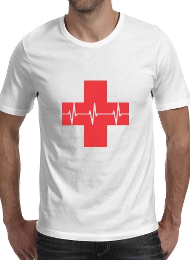  Croix de secourisme EKG Heartbeat voor Mannen T-Shirt
