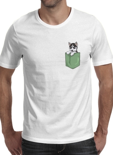  Husky Dog in the pocket voor Mannen T-Shirt