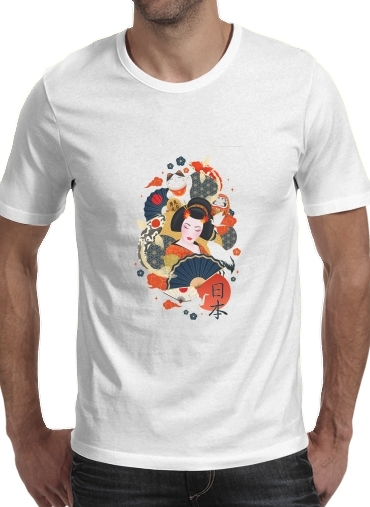  Japanese geisha surrounded with colorful carps voor Mannen T-Shirt