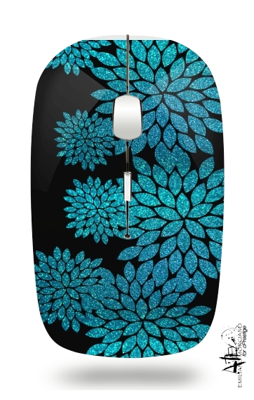 aqua glitter flowers on black voor Draadloze optische muis met USB-ontvanger