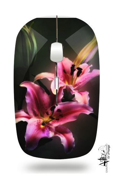  Painting Pink Stargazer Lily voor Draadloze optische muis met USB-ontvanger