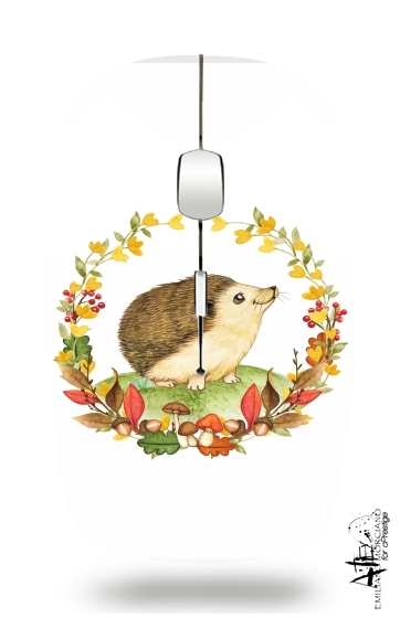  watercolor hedgehog in a fall woodland wreath voor Draadloze optische muis met USB-ontvanger