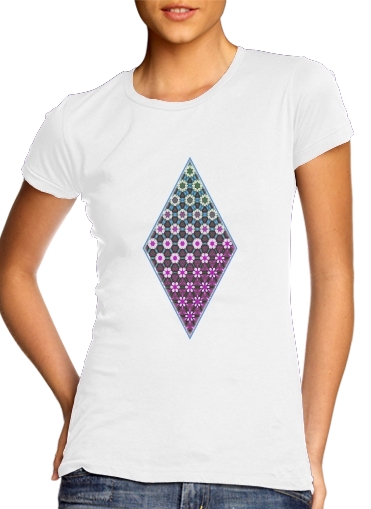  Abstract bright floral geometric pattern teal pink white voor Vrouwen T-shirt