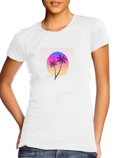  Classic retro 80s style tropical sunset voor Vrouwen T-shirt