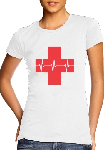  Croix de secourisme EKG Heartbeat voor Vrouwen T-shirt