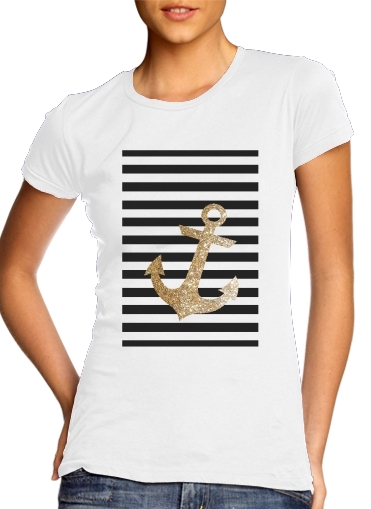  gold glitter anchor in black voor Vrouwen T-shirt