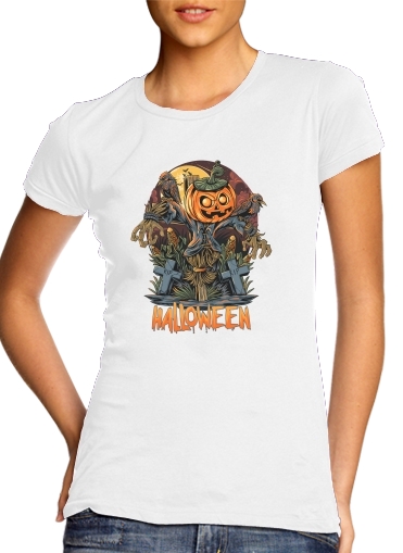  Halloween Pumpkin Crow Graveyard voor Vrouwen T-shirt
