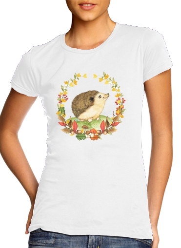  watercolor hedgehog in a fall woodland wreath voor Vrouwen T-shirt