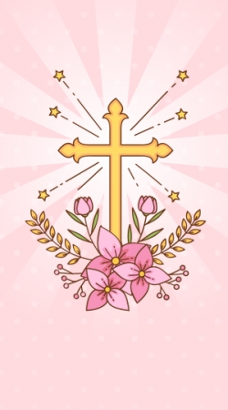hoesje Communion cross with flowers girl