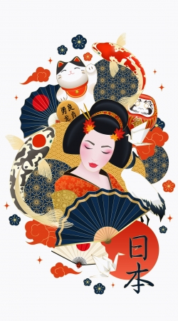 hoesje Japanese geisha surrounded with colorful carps