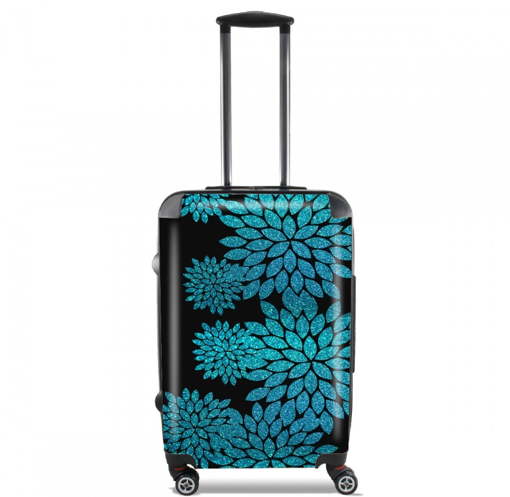  aqua glitter flowers on black voor Handbagage koffers